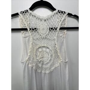 Dots White Crochet Tank Top Shirt Racer Back Oversized Medium Boho Cottagecore